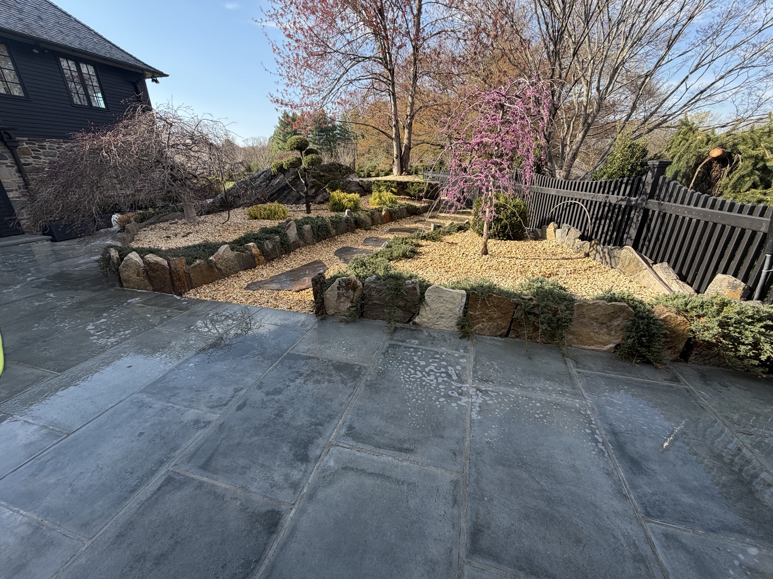 Stone patio and landscape